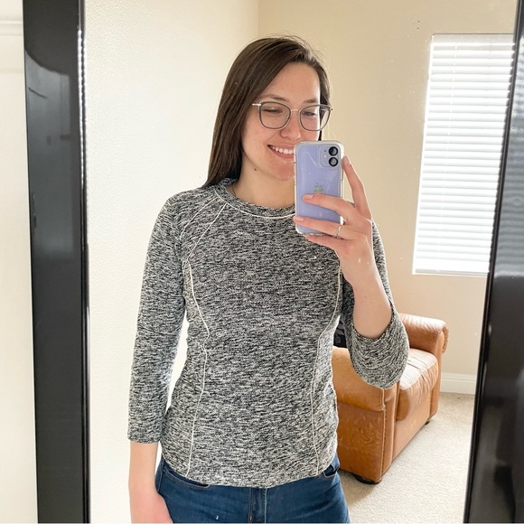 🎃 Ann Taylor Tweed Cotton Grey 3/4 Sleeve Blouse Small - Picture 2 of 12